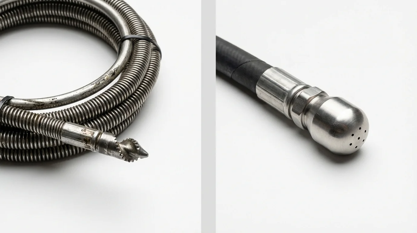 Drain snake cable and hydro jetting nozzle used for drain cleaning in Lake Worth, FL