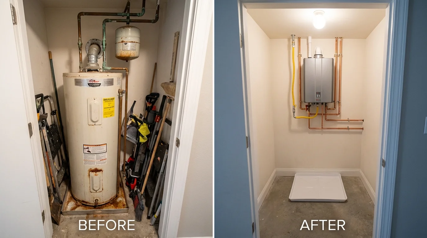 Tank water heater versus wall-mounted tankless unit comparison for Lake Worth, FL homeowners