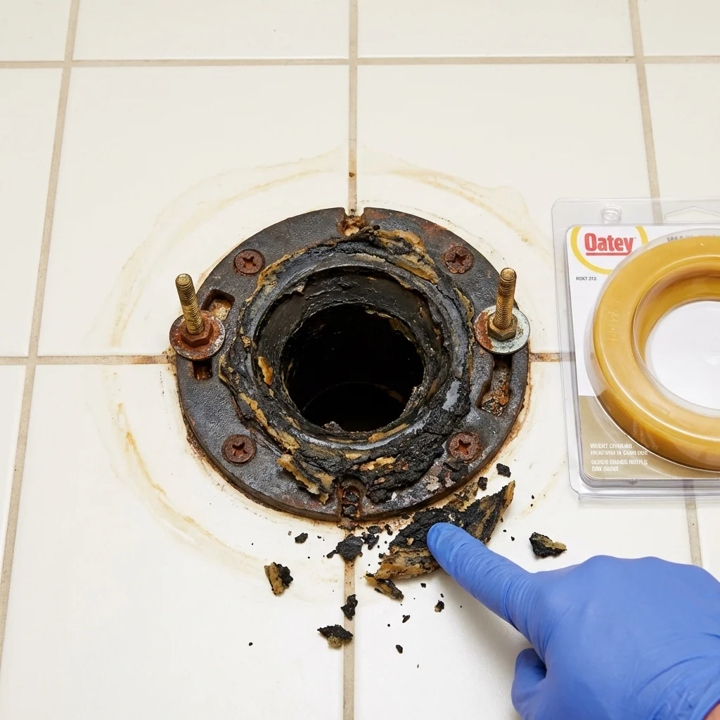 Failed wax ring showing water seepage at the base of a toilet in a Lake Worth, FL home