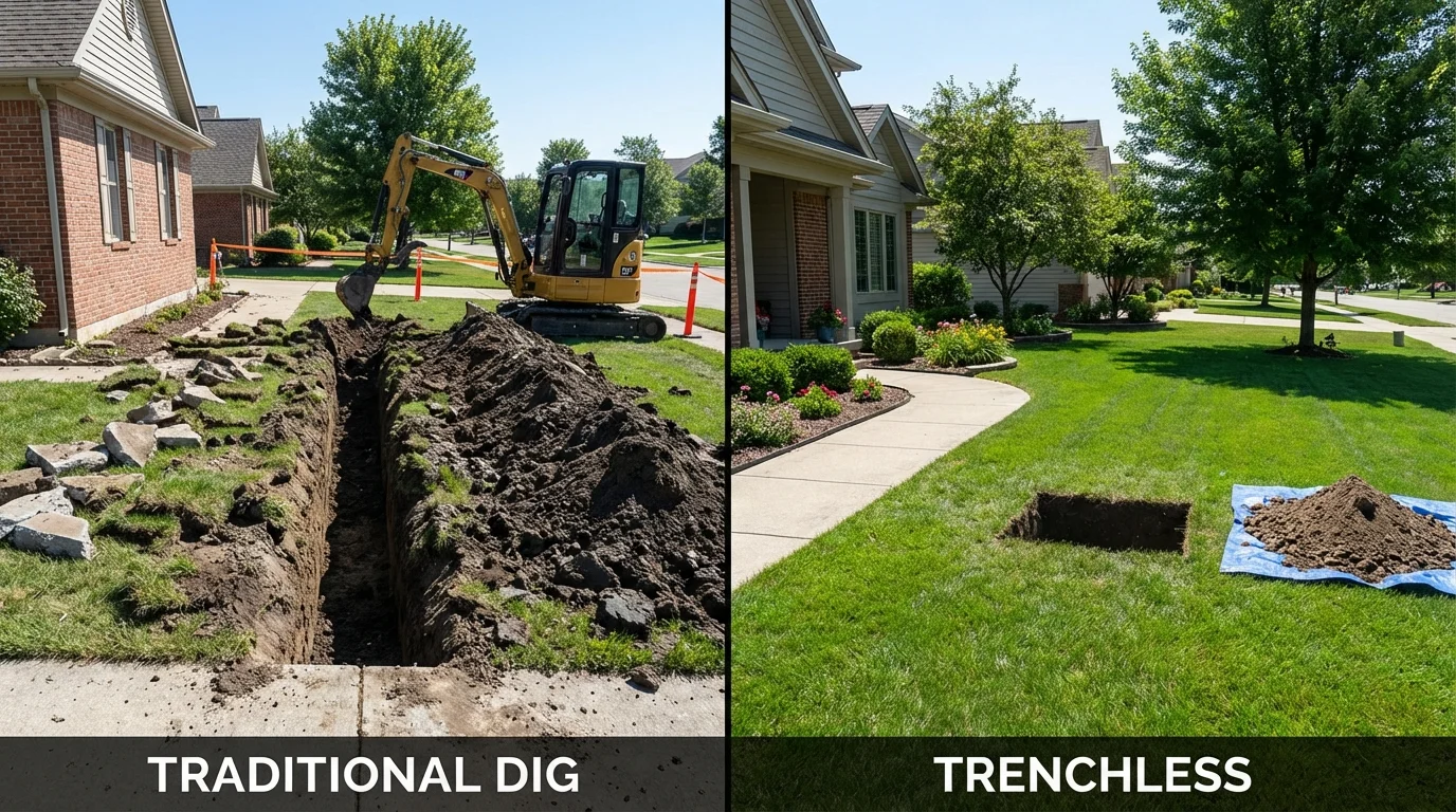 Trenchless sewer repair with minimal yard damage versus traditional excavation in Lake Worth, FL